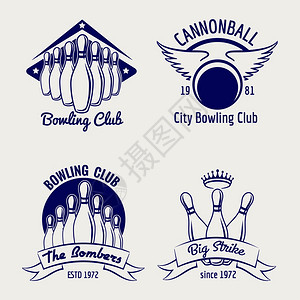 保龄俱乐部标志设计草图保龄俱乐部标志设计孤立于灰色背景矢量插图图片