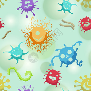 可爱细菌卡通无缝模式可爱细菌和色彩多的卡通无缝模式图片