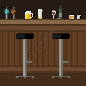 餐厅柜台平板矢量横幅有酒吧椅子桌和饮料图片