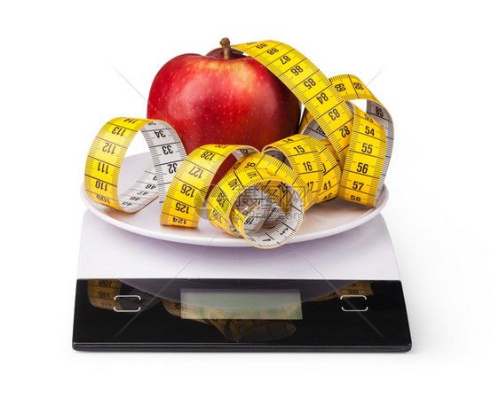 苹果带有数字厨房规模的计量磁带图片