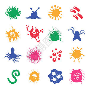 多种感染微生物和细菌多种感染微生物和免疫细菌这些微生物和免疫细菌在白色背景中被孤立图片