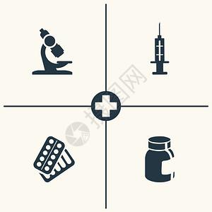 显微镜注射器和药丸图标医疗病媒显微镜注射器和药丸图标图片