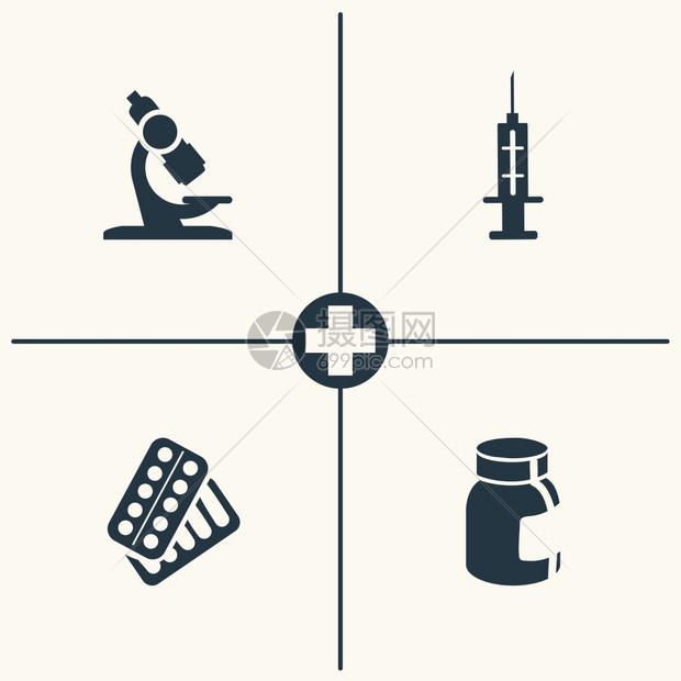 显微镜注射器和药丸图标医疗病媒显微镜注射器和药丸图标图片