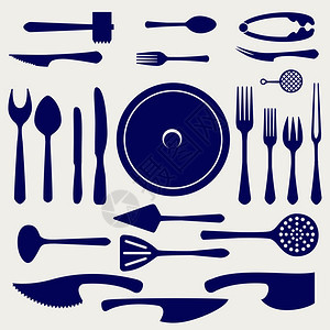 熔岩图标设置在灰色背景上熔岩矢量图标设置在灰色背景上勺子刀叉餐具和其他厨房元素设置在灰色背景上图片