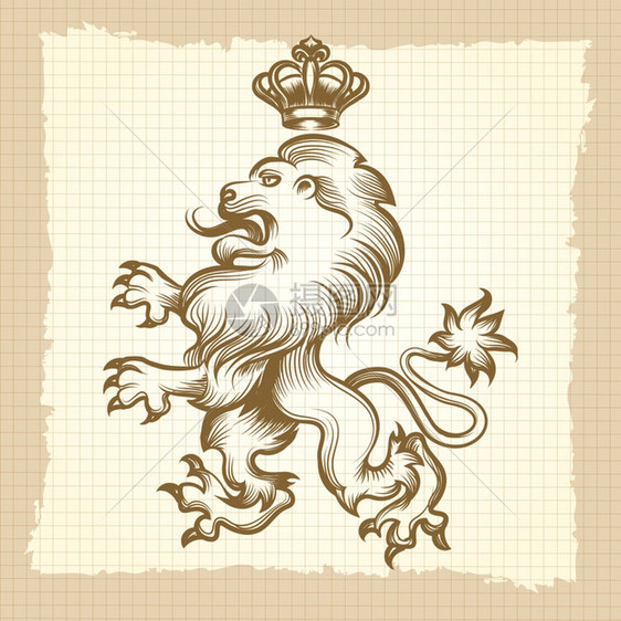 用雕刻狮子设计的古老招贴画用的背景画皇家狮子用雕刻设计的矢量招贴画用雕刻狮子的设计画图片