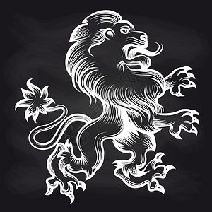 白色刻在黑板上的皇家狮子手画着白色刻在黑板背景上的皇家狮子矢量插图图片