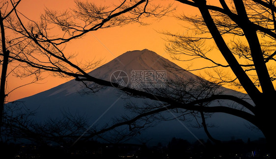 日落时的藤山和川口湖图片