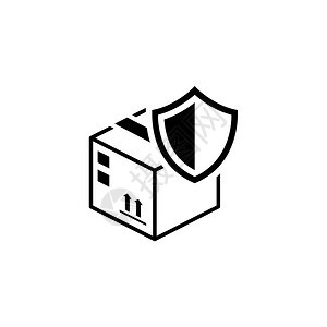 货物保护图标平面设计带有纸箱和盾牌的安全概念孤立的说明应用符号或UI元素图片