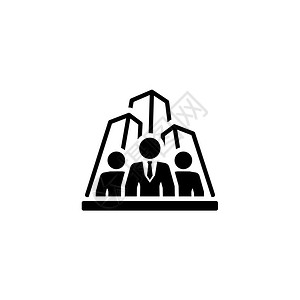 安保机构图标平面设计孤立说明App符号或UI元素后面有摩天大楼的一组人图片