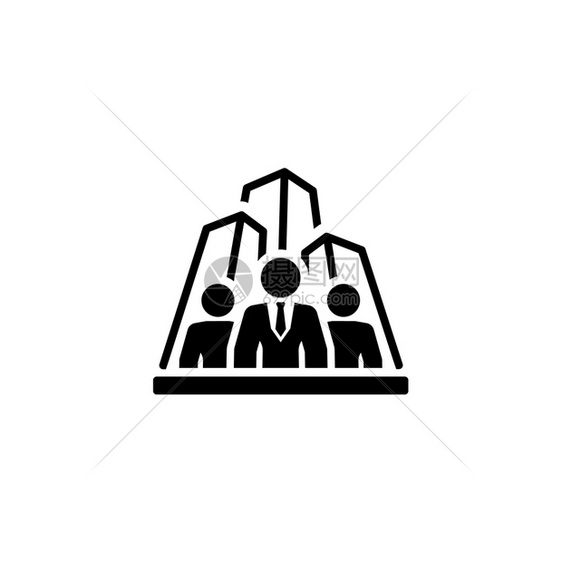 安保机构图标平面设计孤立说明App符号或UI元素后面有摩天大楼的一组人图片