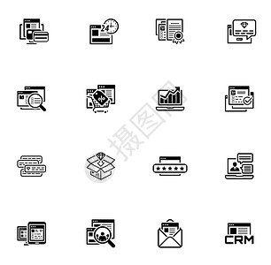 购物和营销图标集平板设计在线支付和购物符号折扣和一次提供符号交通图标和互联网营销光标图和电子邮件营销符号图片