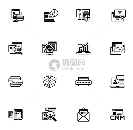 购物和营销图标集平板设计在线支付和购物符号折扣和一次提供符号交通图标和互联网营销光标图和电子邮件营销符号图片