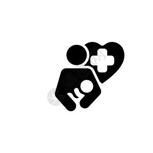 生命护理图标平面设计孤立说明母亲抱着新生婴儿和身后有十字心的母亲图片