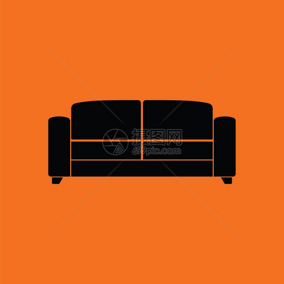 办公室沙发图标黑色橙背景矢量插图图片
