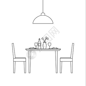 房子内餐厅内薄线矢量插图插画