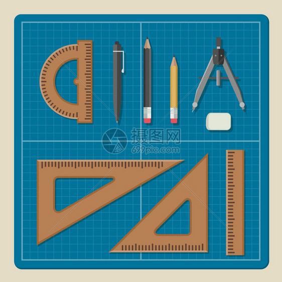 带有绘图工具的蓝图图片