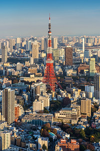 日本东京日本落时东京市风与塔的天际背景