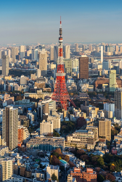 日本落时东京市风与塔的天际图片