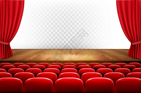 在透明背景面前的红色影院或座位行矢量图片