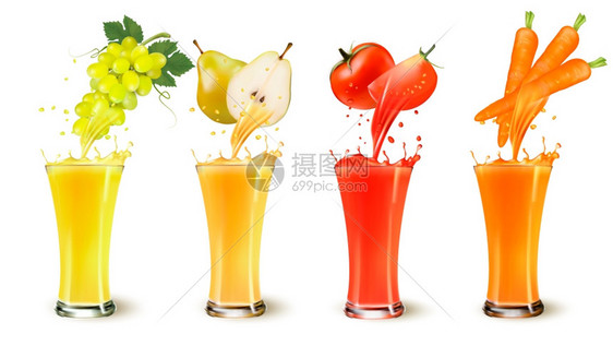 葡萄梨番茄和胡萝卜果汁图片