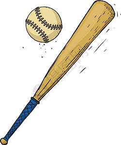 球卡通在白色背景棒球和上被孤立的粗心涂漆木球棒和插画
