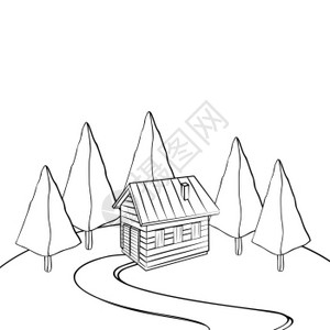 卡通面包林中小屋用黑白画草图插画
