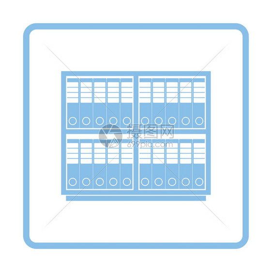 带有文件夹图标的办公室柜子蓝框架设计矢量插图图片