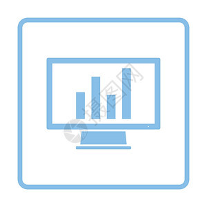 带有分析图标的监视器蓝色框架设计矢量图解图片