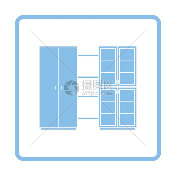 办公室内阁图标蓝框设计矢量图解图片