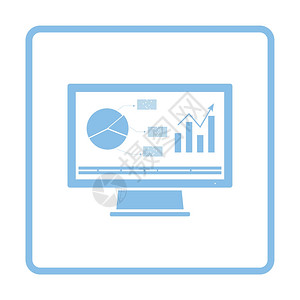 带有分析图标的监视器蓝色框架设计矢量图解图片