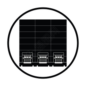 仓库后勤概念图标细圆设计矢量图示图片