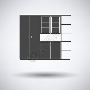 灰色背景的办公室内阁图标圆影矢量插图图片