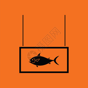 鱼市部图标橙色背景黑矢量插图图片