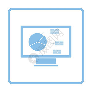 带有分析图标的监视器蓝色框架设计矢量图解图片