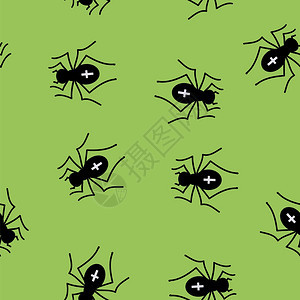 绿色背景无毒蜘蛛缝模式图片