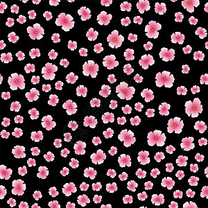 黑色背景上孤立的无粉红花缝色模式图片