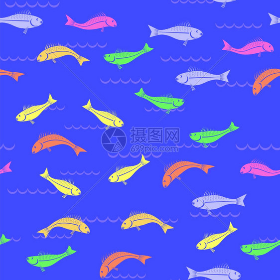 蓝色背景上孤立的无色鱼类定型图片