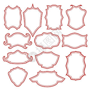 白色背景上孤立的一套不同红色装饰文体框架一套不同的红色文体框架图片