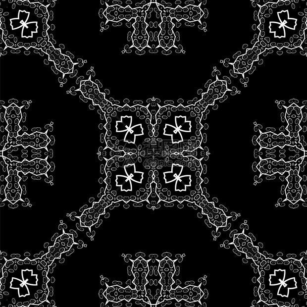 黑色无缝纹理设计元素圆形回滴模式填充壁纸的OrnateFloral装饰背景的传统装饰图片