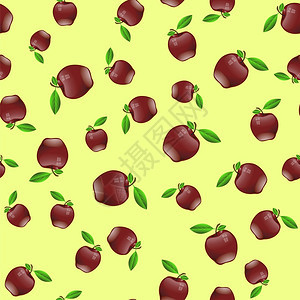 黄色背景上的红苹果无缝随机模式红苹果无缝随机模式图片