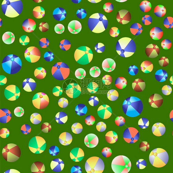 色彩多的海滩球无缝模式色彩多的海滩球无缝模式绿色背景图片