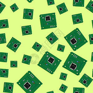 绿色电路板无缝模式在黄色背景上孤立计算机的一部分绿色电路板无缝模式图片