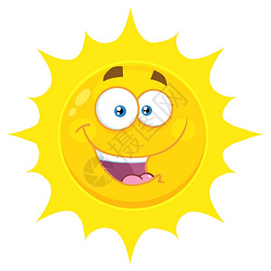 脸上的痣黄色太阳快乐卡通emoji脸上带有表达式的字符插画