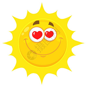 阳光喜悦爱黄太阳的emoji脸面带有心眼的色彩插画
