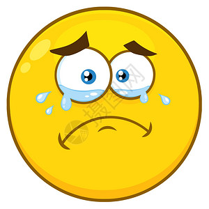化眉毛哭泣的黄色卡通笑脸和眼泪插画