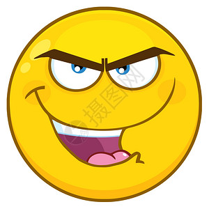 祝福表情邪恶黄色的卡通emoji脸面带有丑陋表情白色背景上孤立的说明