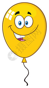 夜间发亮闪发亮的黄气球卡通马斯科特字符白背景上孤立的说明插画