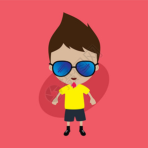 戴眼镜的粉色山羊胡小男孩卡通矢量插图图片素材