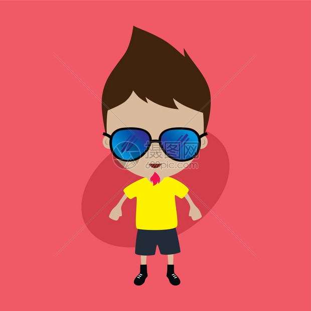 戴眼镜的粉色山羊胡小男孩卡通矢量插图