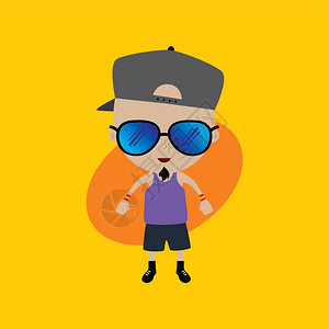 彩色戴帽子山羊胡小男孩卡通矢量插图背景图片
